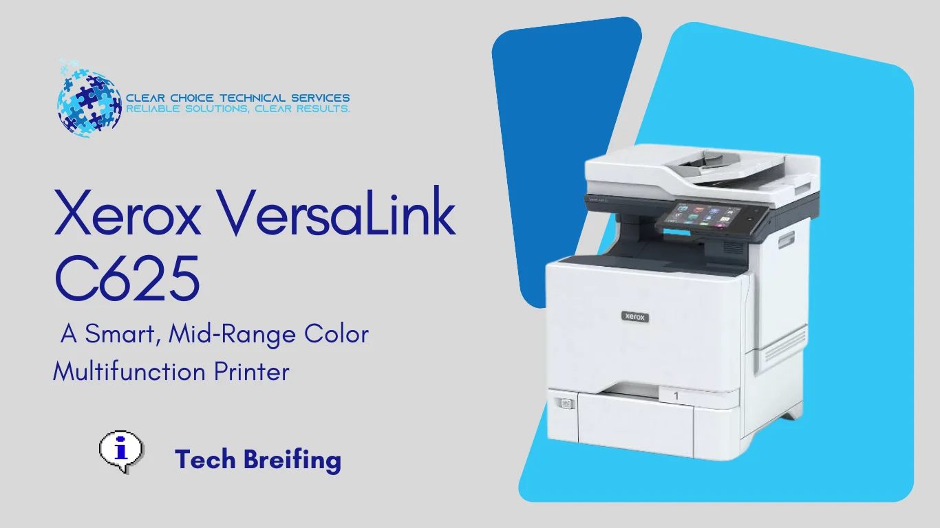 Xerox VersaLink C625 color multifunction printer with a tablet-like touchscreen interface at 10 Glenlake Pkwy NE, Atlanta, GA.