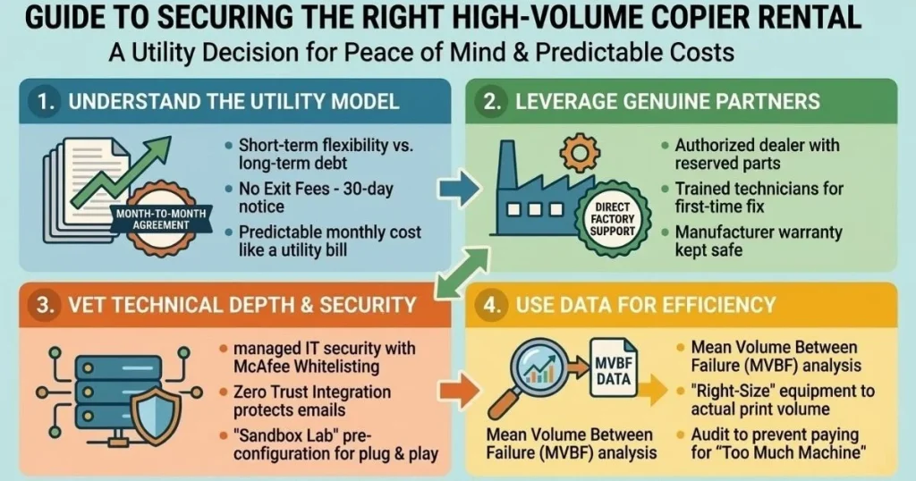 Guide to securing the right high-volume Copier Rental Cost in Atlanta, focusing on McAfee Whitelisting, Zero Trust, and Sandbox Lab pre-configuration.